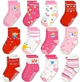 GRPSKCOS Toddler Girls Grip Socks, 12 Pairs Non Slip Breathable Crew Socks for 1-7 Years Girls Kids
