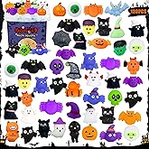 120 PCS Halloween Mochi Squishy Toys fillers with Storage Box — Non Candy Trick or Treat Gifts for Kids, Cute Halloween Party Favors, Pumpkin Ghost Spider Designs, Classroom Prizes, Stress Relief Toys