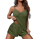 Ekouaer Womens Cami Pajama Sets 2 Piece Ribbed Knit Lingerie Sleeveless Tank Top and Shorts Camisole Pjs Sleepwear