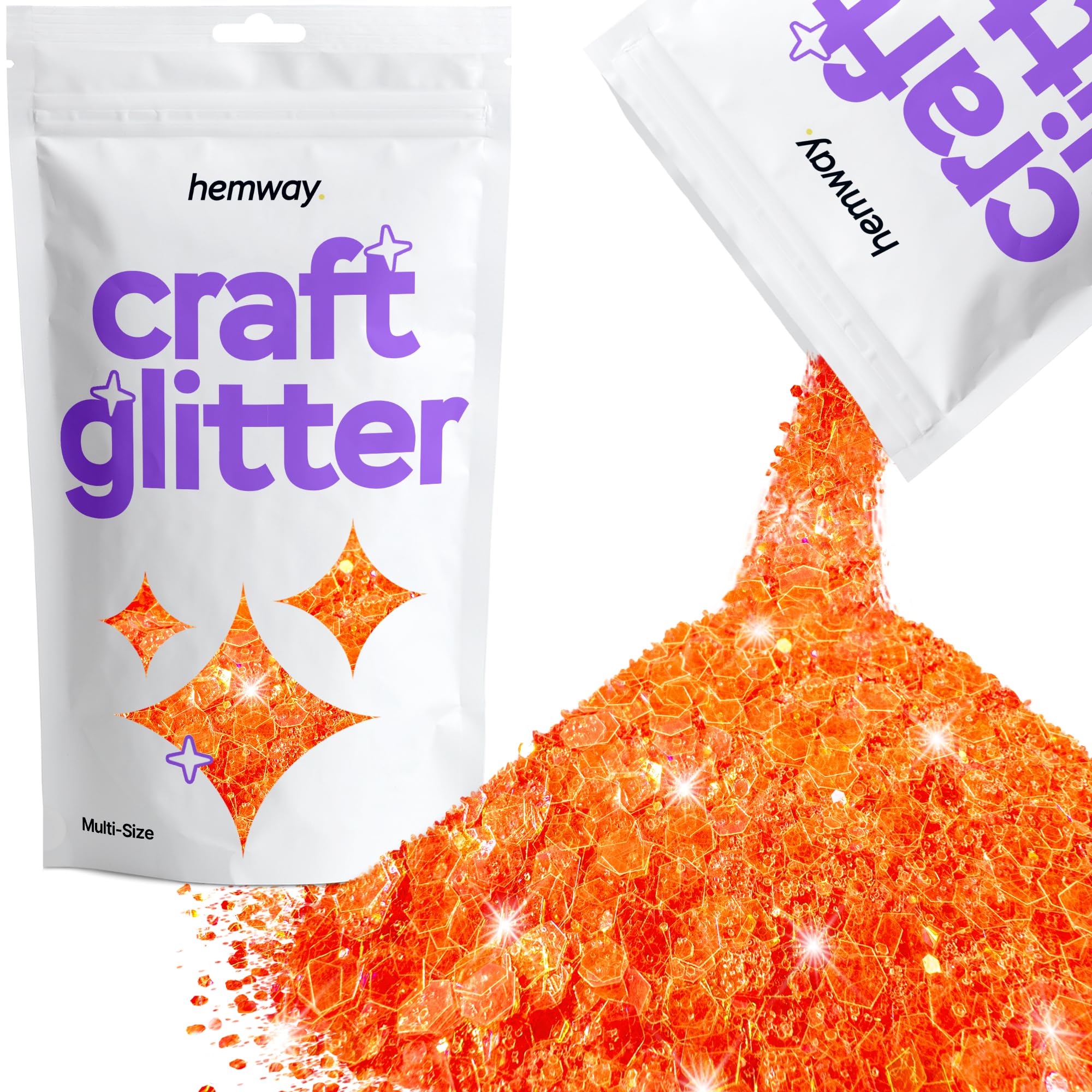 Hemway Craft Glitter Fluorescent Peach Orange 100g Multi Size Glitter for Crafts, Resin, Cosmetic, Nail, Face, Body, Festival, Tumblers, Art, Candle, Crafting