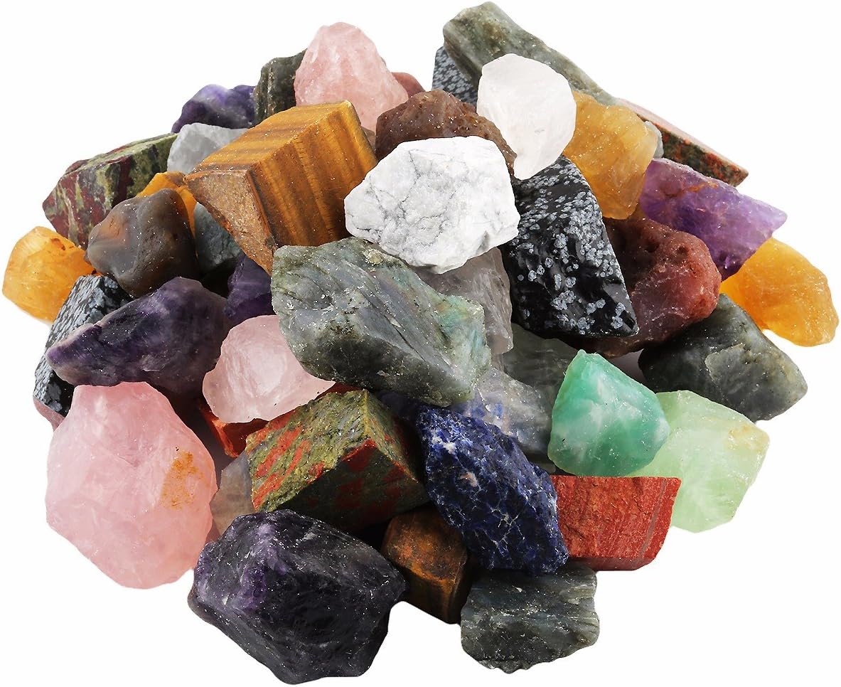Indoor Fountains & Accessories - mookaitedecor 1 lb Bulk Natural Raw Crystals Rough Stones for Tumbling,Cabbing,Polishing,Wire Wrapping,Wicca & Reiki Crystal Healing,Assorted Stones