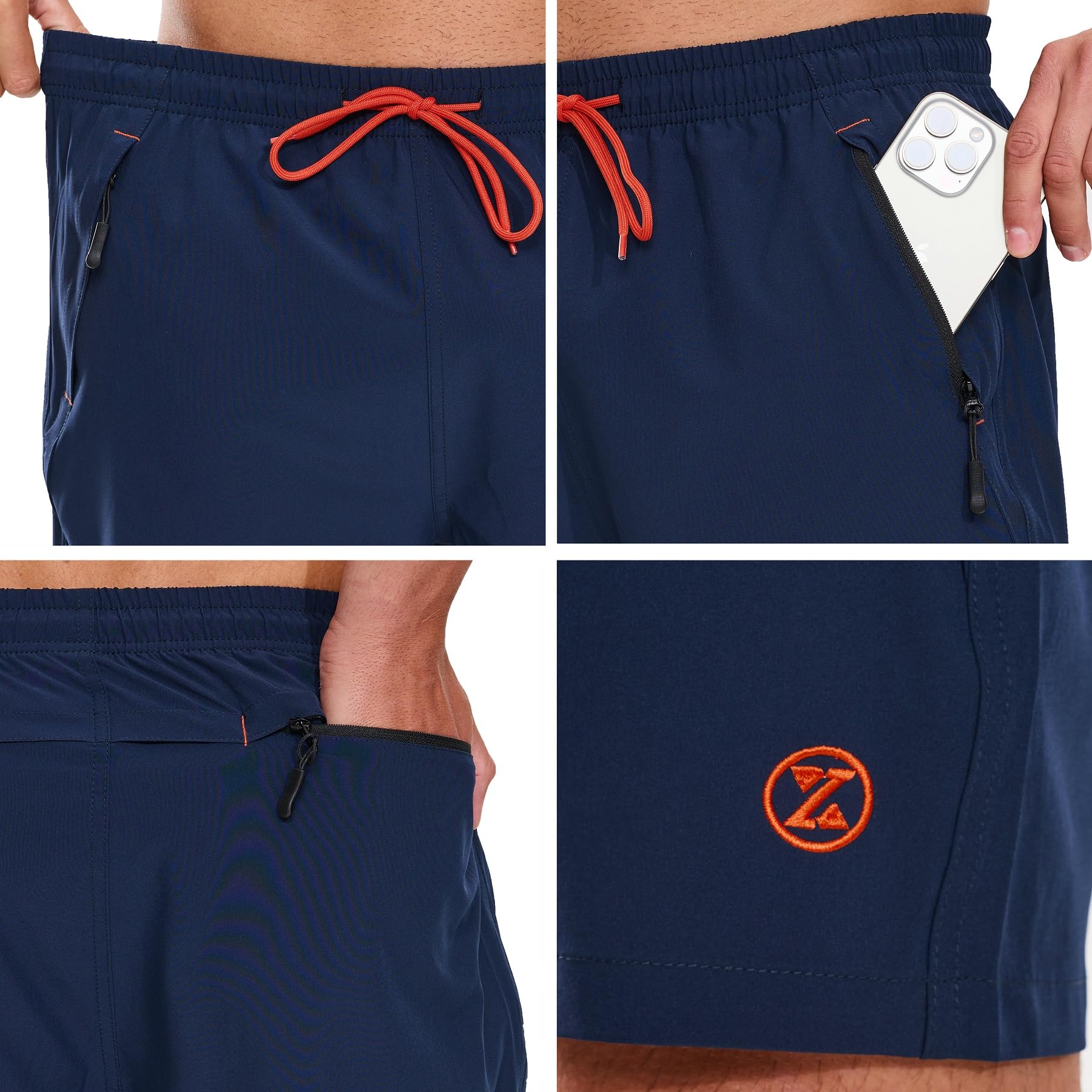 ZOXOZ Badehose Herren Badeshorts Männer Shorts Kurze Hosen Herren Schwimmhose Schnelltrocknend Surfen Boardshorts Strandshorts Beachshorts mit Mesh-Futter und Reissverschlusstasche Bleu Foncé S 2