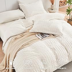 HYMOKEGE Ivory Twin XL Comforter Set Seersucker 5