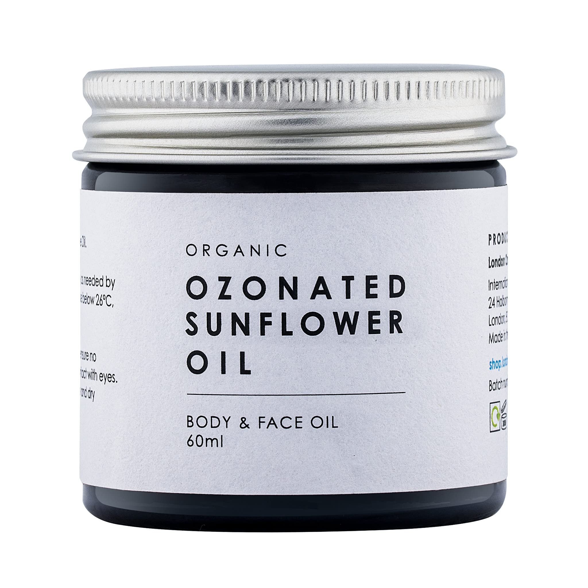 Organic Ozonated Virgin Sunflower Oil - Holistic Body, Face, Wound & Skin Treatment - Ozone Infusion for Inflammation, Bacterial, Fungal infections - Natural Healing - Clean Beauty 100% Organic, 60ml