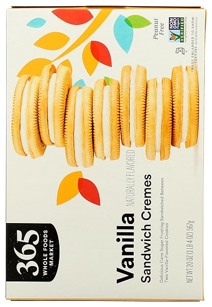 365 BY WHOLE FOODS MARKET, VANILLA SANDWICH CREME COOKIES, 20 OUNCE