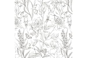 GaliGali Peel and Stick Wallpaper, Black and White Floral Bird Wallpaper, Contact Paper for Batheroom Walls Cabinets, Self-Ad