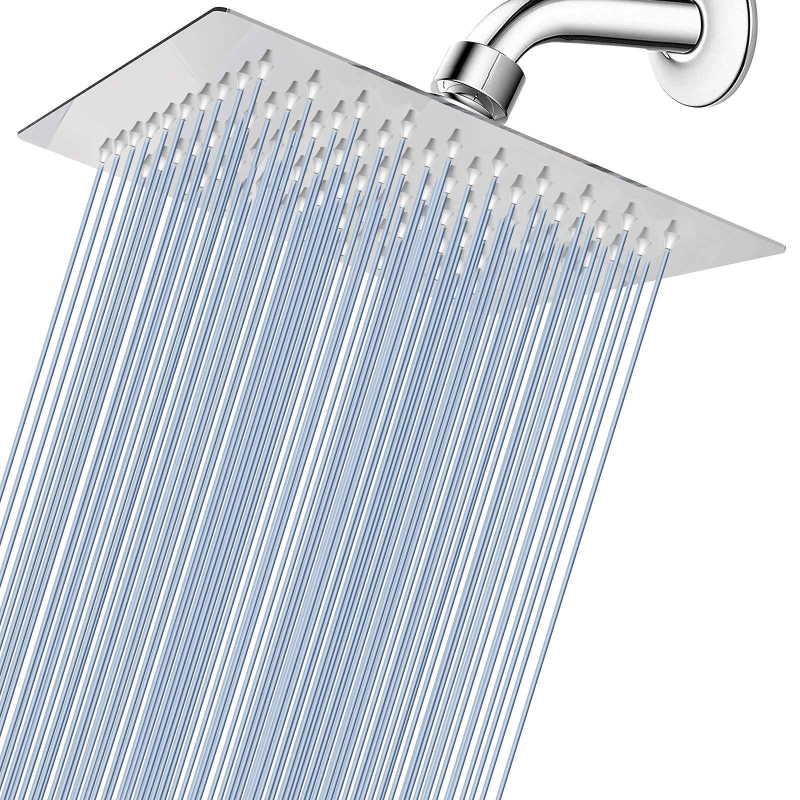 Voolan 8" High Pressure Rain Shower Head, Square Shower Heads Made from 304 Stainless Steel Material, Comfortable Shower Experience Even at Low Water Flow, Chrome