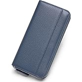 FREYAMIRA Wallets for Women RFID Blocking Real Leather Extra Long Large Capacity Zipper Clutch Wallet with 18 Card Slots,Navy Blue