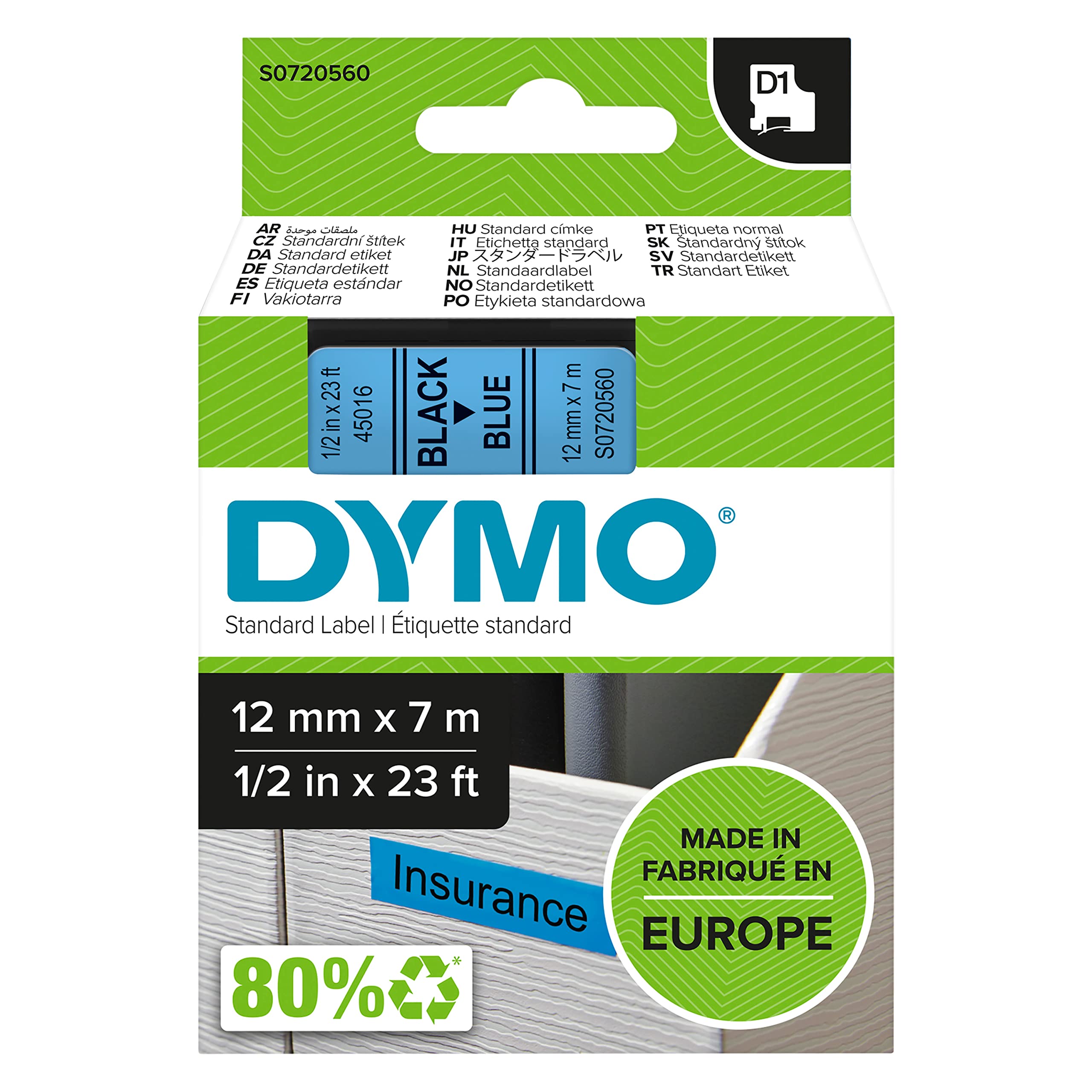 DYMO Authentic D1 Labels | Black Print on Blue Tape | 12 mm x 7 m | Self-Adhesive Labels for LabelManager Label Makers | Made in Europe — image 1