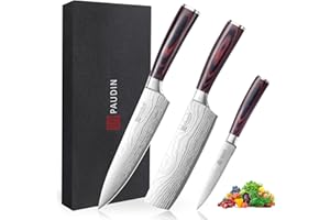 PAUDIN Kitchen Knife Set, Professional Knives Set, Chef Knife Set with Sharp High Carbon Stainless Steel Blade and Pakkawood 