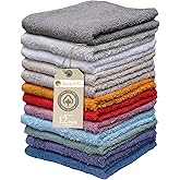 Living Fashions Washcloths, 12 Pack, 100% Extra Soft Ring Spun Cotton Wash Cloth, Size 13" X 13", Soft and Absorbent, Machine Washable, Vibrant Assorted Colors