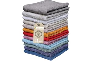 Washcloths, 12 Pack, 100% Extra Soft Ring Spun Cotton Wash Cloth, Size 13" X 13", Soft and Absorbent, Machine Washable, Vibra