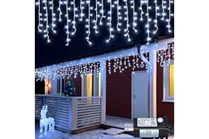NIELFOI White Christmas Lights Outdoor - 33ft 400 LED Icicle Lights for Outside House, Twinkle Tree Lights Plug in 8 Modes Timer Waterproof for Patio Window Holiday Wedding Party Pathway Indoor Decorations
