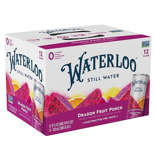 WATERLOO STILL WATER, DRAGON FRUIT PUNCH NATURALLY FLAVORED PURIFIED WATER | 12 FL OZ CANS (PACK OF 12) – ZERO CALORIES AND ZERO SUGAR OR SWEETENERS