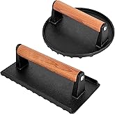 Whaleme Blackstone Burger Press Set - 7" Round Smash Burger Press & 8"x4" Rectangle Cast Iron Grill Press with Wooden Handle 