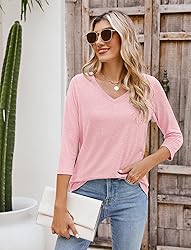 Sherosa Womens 3/4 Sleeve T Shirts V Neck Cotton