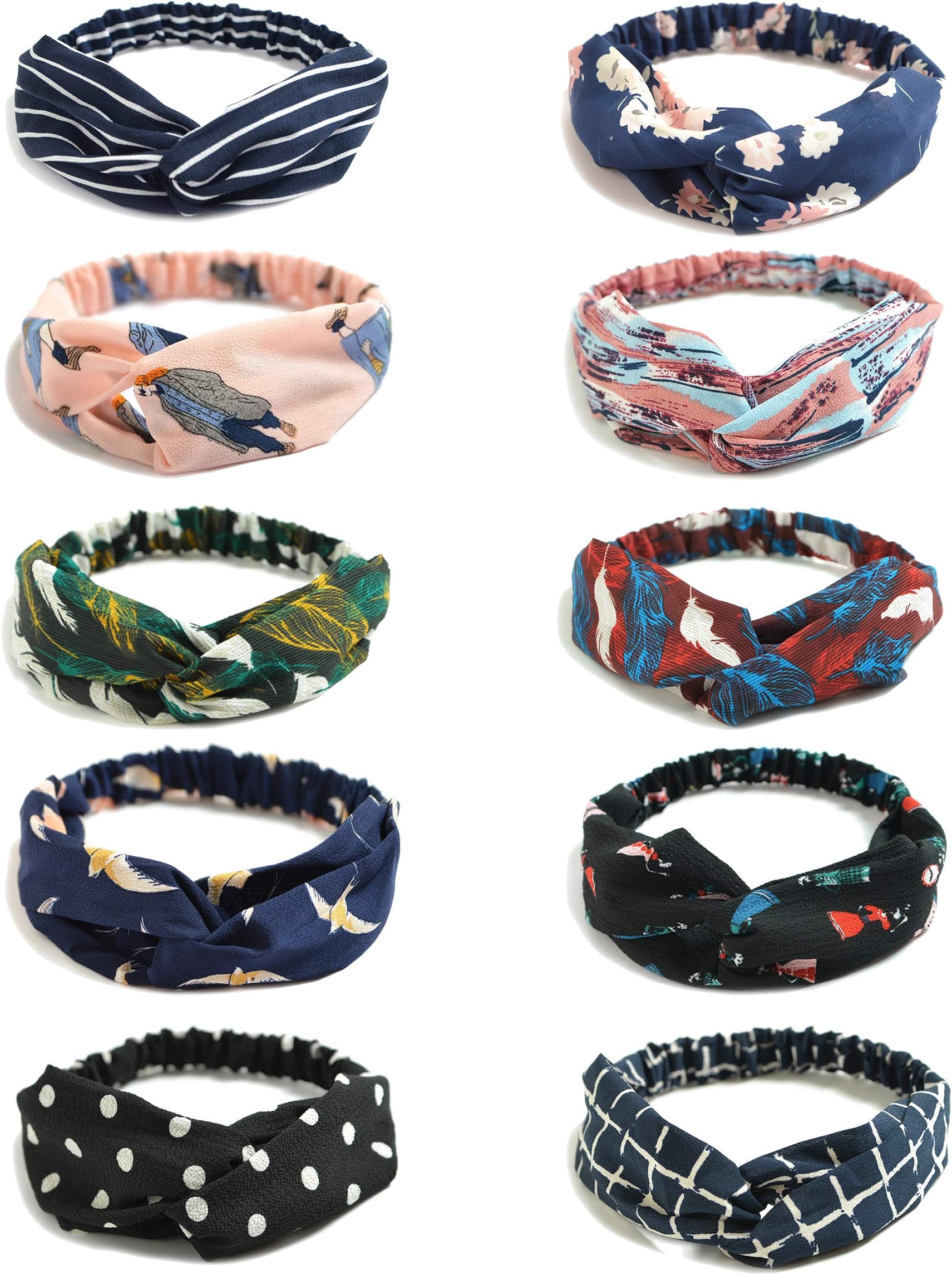 LASAION Headbands for Women 10 Pack Twist Knotted Stretchy Hair Bands