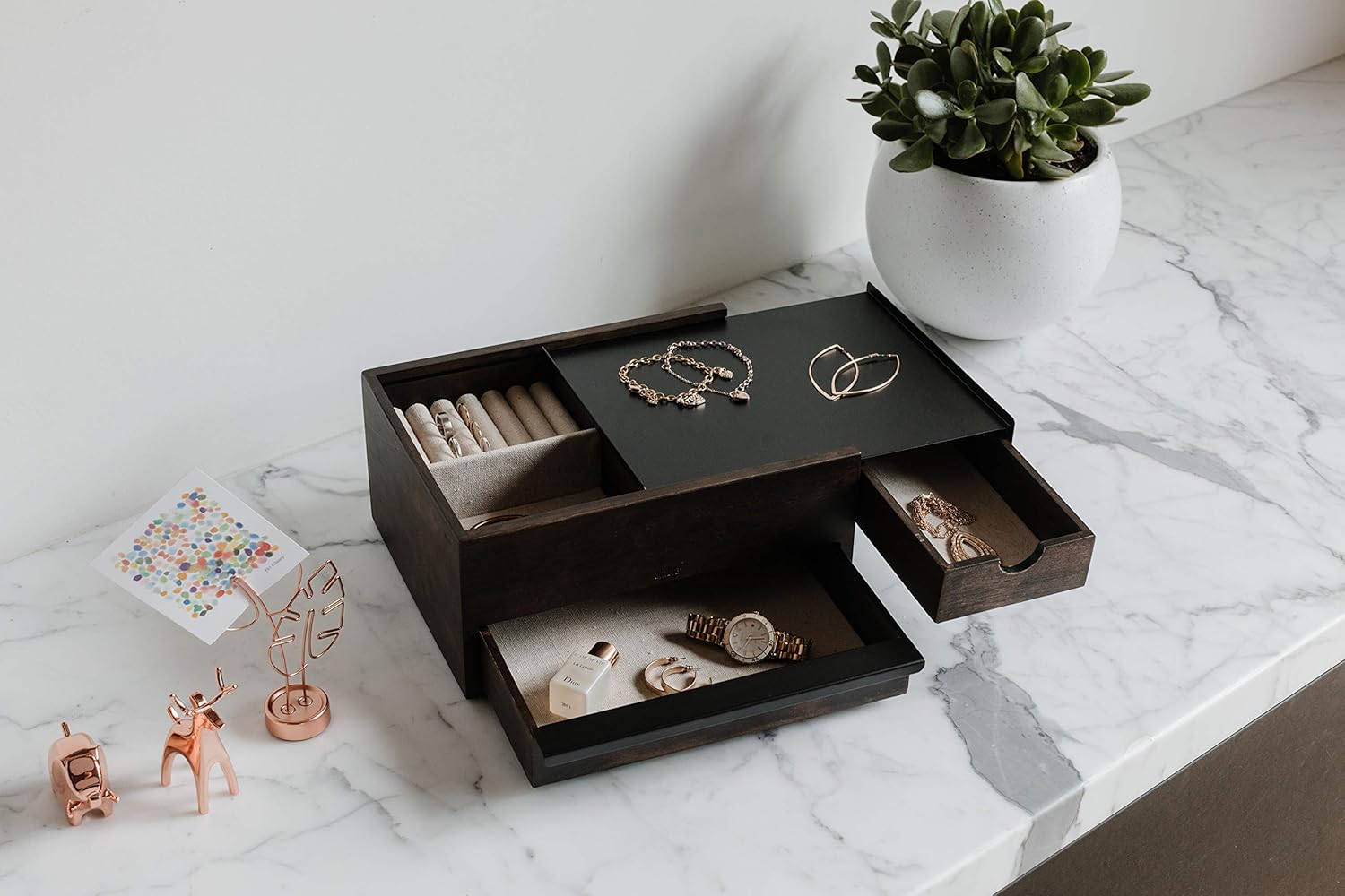 Umbra Stowit Jewelry Box, Modern Keepsake Storage Organizer with Hidden Compartment Drawers for Ring Bracelet, Watch - Image 3