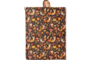 MIEPOS Autumn Cute Fox Throw Blanket,50x60in,Soft,Lightweight Flannel,Fall Leaves,Pumpkin Thanksgiving Blankets - Gifts for Kids & Animal Lovers,for Couch Office Travel,Home Living Room Decor
