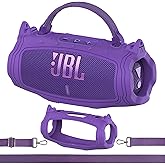 XEGIMOR Silicone Cover Case for JBL Charge 6 Portable Bluetooth Speaker Accessories, Charge 6 Speaker Protective Case with Shoulder Strap (Purple Cover)