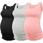 AMPOSH Women's Maternity Tank Top 3 Pack Ruched Side Sleeveless Pregnancy Basic Shirt