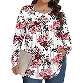 Plus Size Tops for Women Fall Long Sleeve Shirts Crew Neck Casual Loose Tunic Blouse 1X-5X