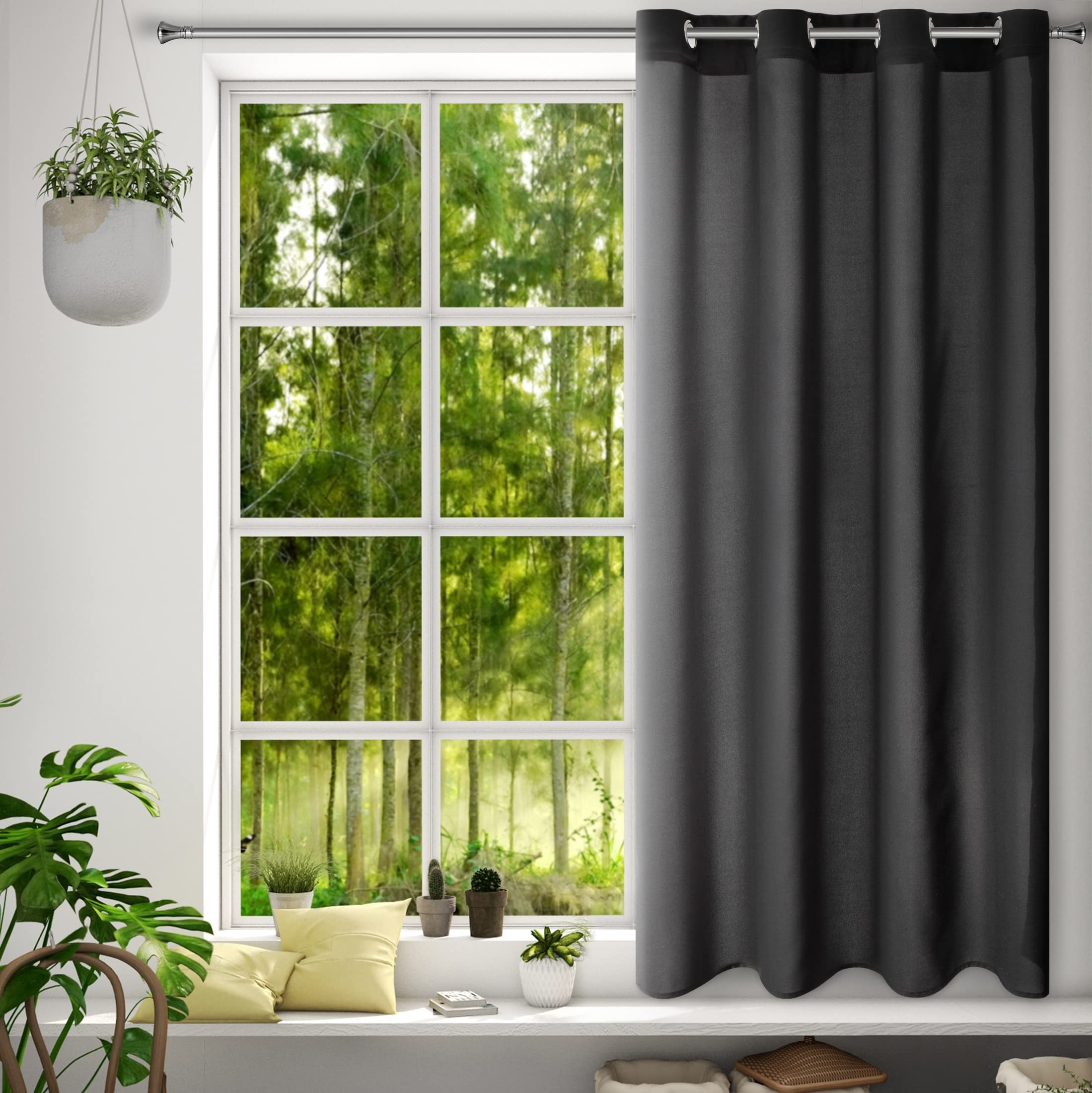 Eurofirany RITA Smooth Plain Modern Curtain with Eyelets - 1 Unit, Bedroom, Living Room, Lounge, Kitchen, 140g m/2, W55 x L69, Black