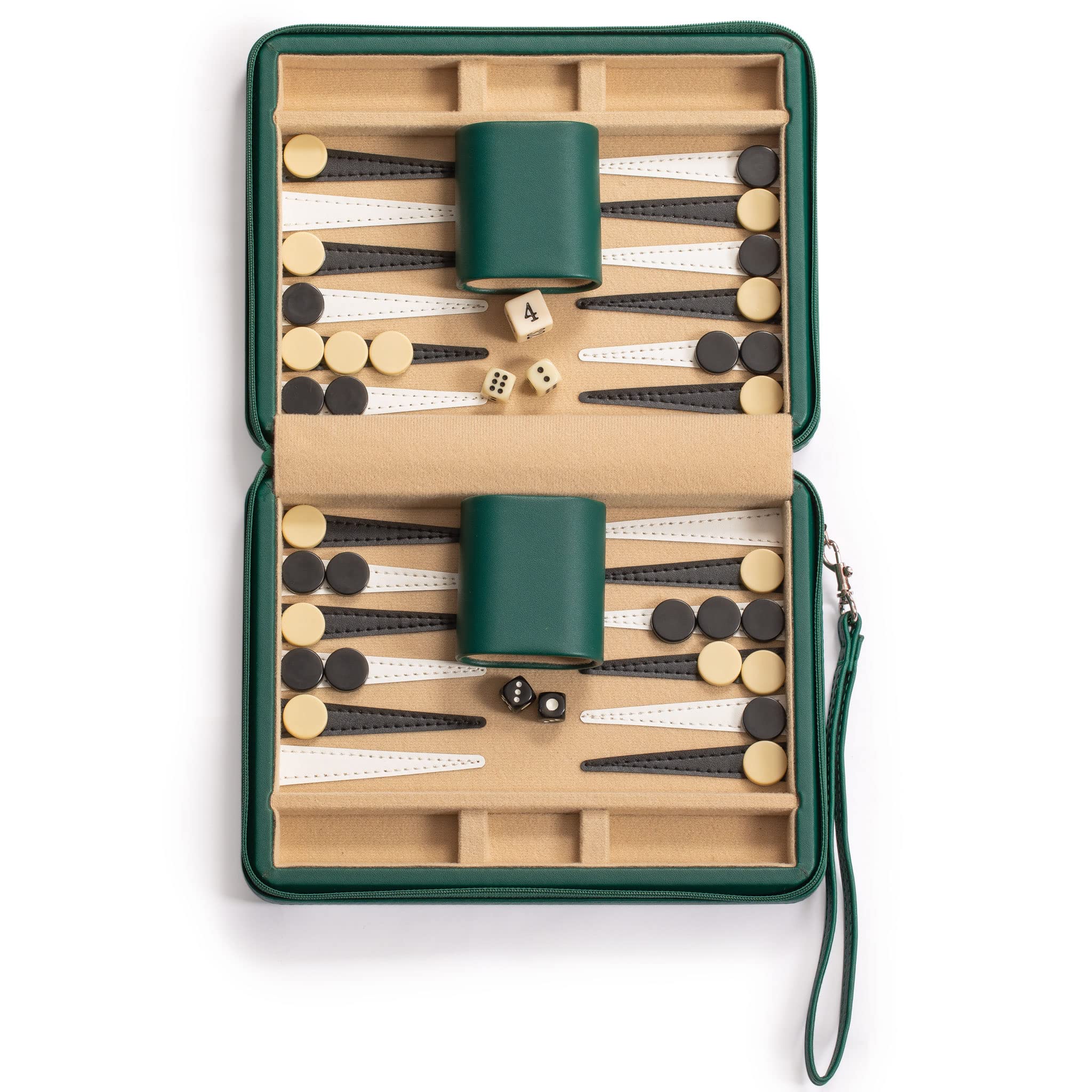 Yellow Mountain Imports Travel Size Backgammon Mini Game Set, Izmir - Magnetic Checkers and 9-inch Board in Sleek Leatherette Case - Classic Strategy Board Game