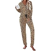 Ekouaer Pajamas Set Long Sleeve Sleepwear Womens Button Down Nightwear Soft Pj Loungewear with Pockets