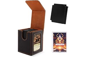 Scimi MTG Deck Box for Commander Display,Card Deck Box Fits 100 Double Sleeved Cards, Magic Commander TCG Card Leather Storage Box with 2 Dividers and 1 Toploader (Black/Golden)