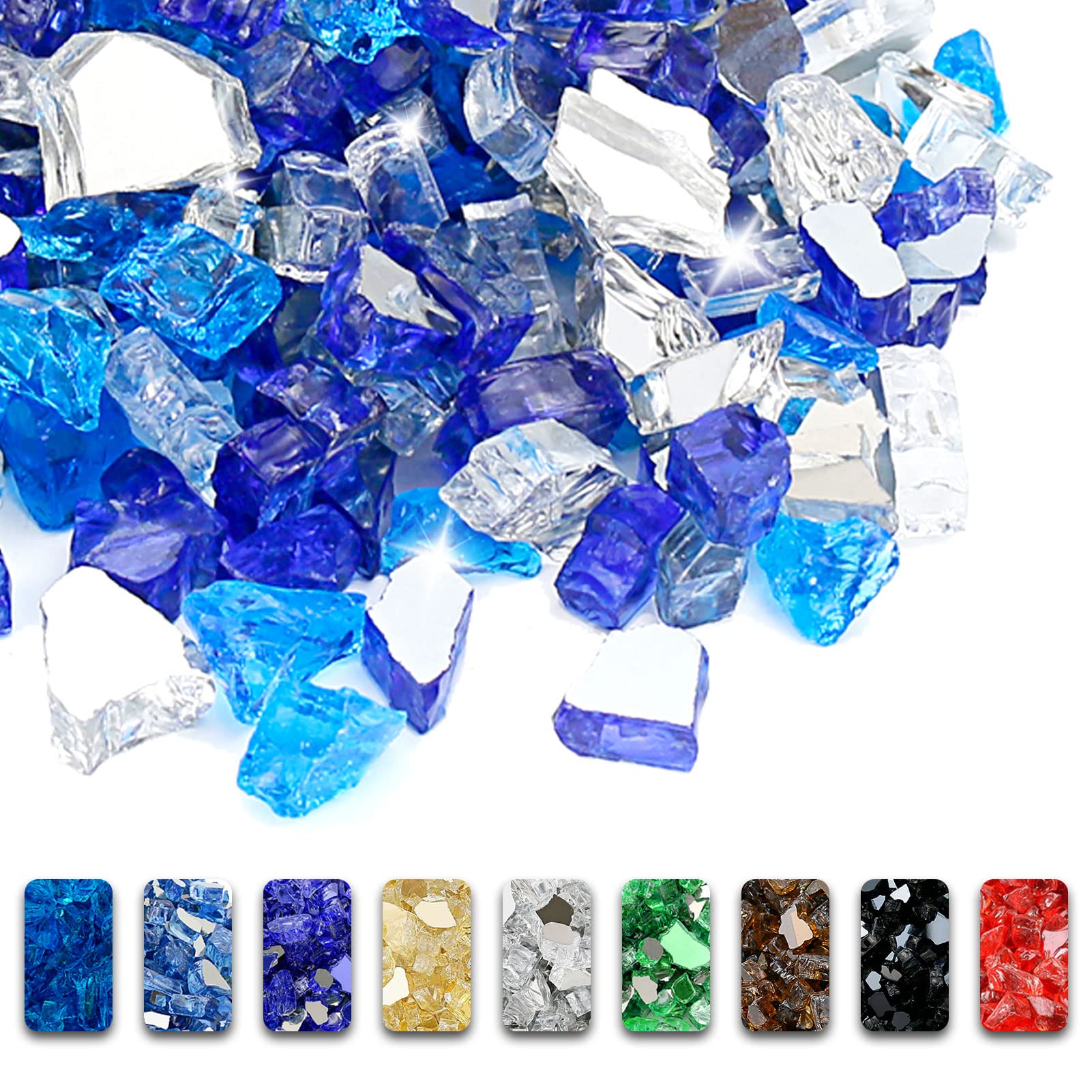 Photo 1 of GRISUN 20 Pounds Bahama Blend Fire Glass for Fire Pit - 1/2 Inch High Luster Reflective Tempered Glass Rocks for Natural or Propane Fireplace, Safe for Outdoors and Indoors
