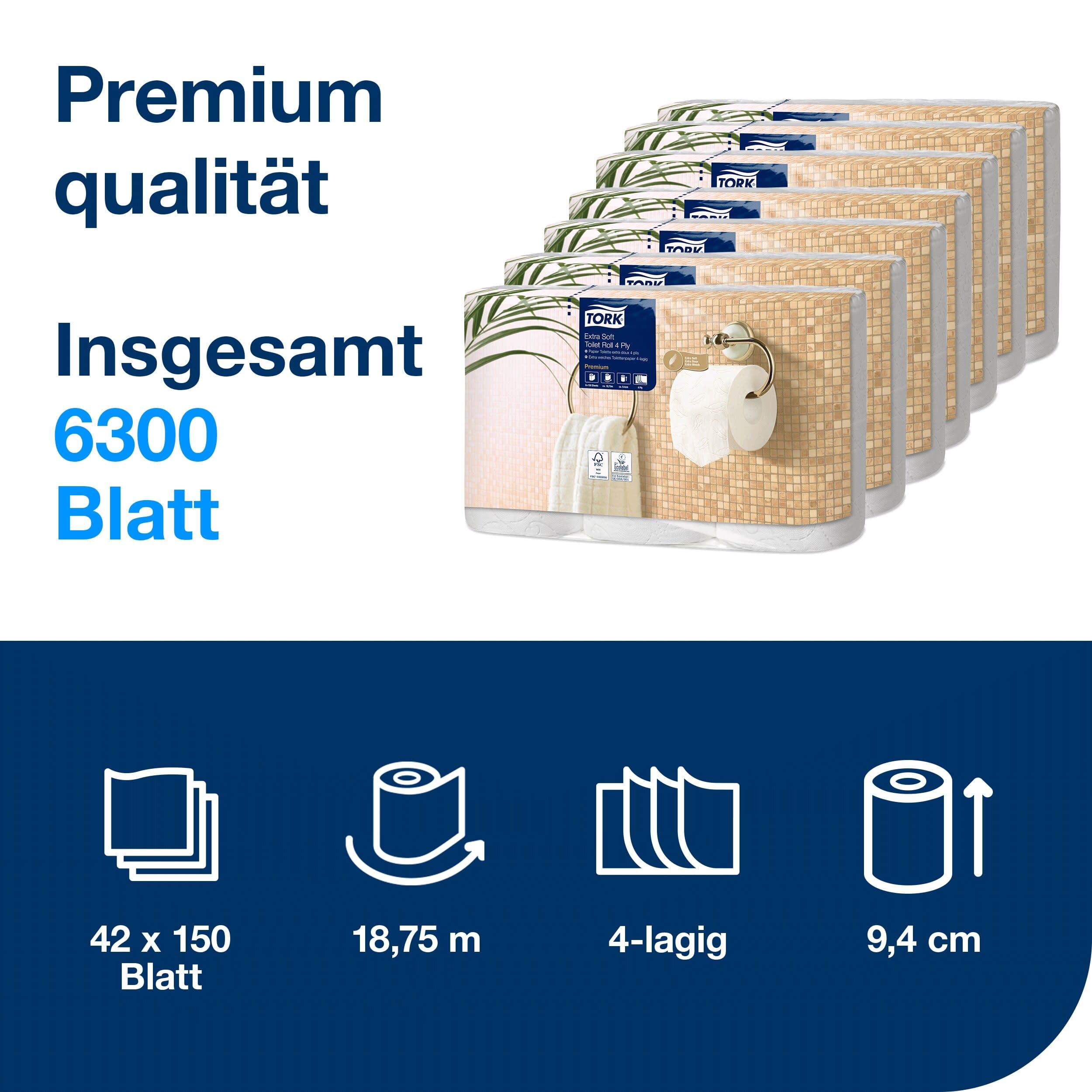Tork extra weiches Kleinrollen Toilettenpapier Weiß T4, Premium, 4‑lagig, 42 נ150 Blatt, 110406 2