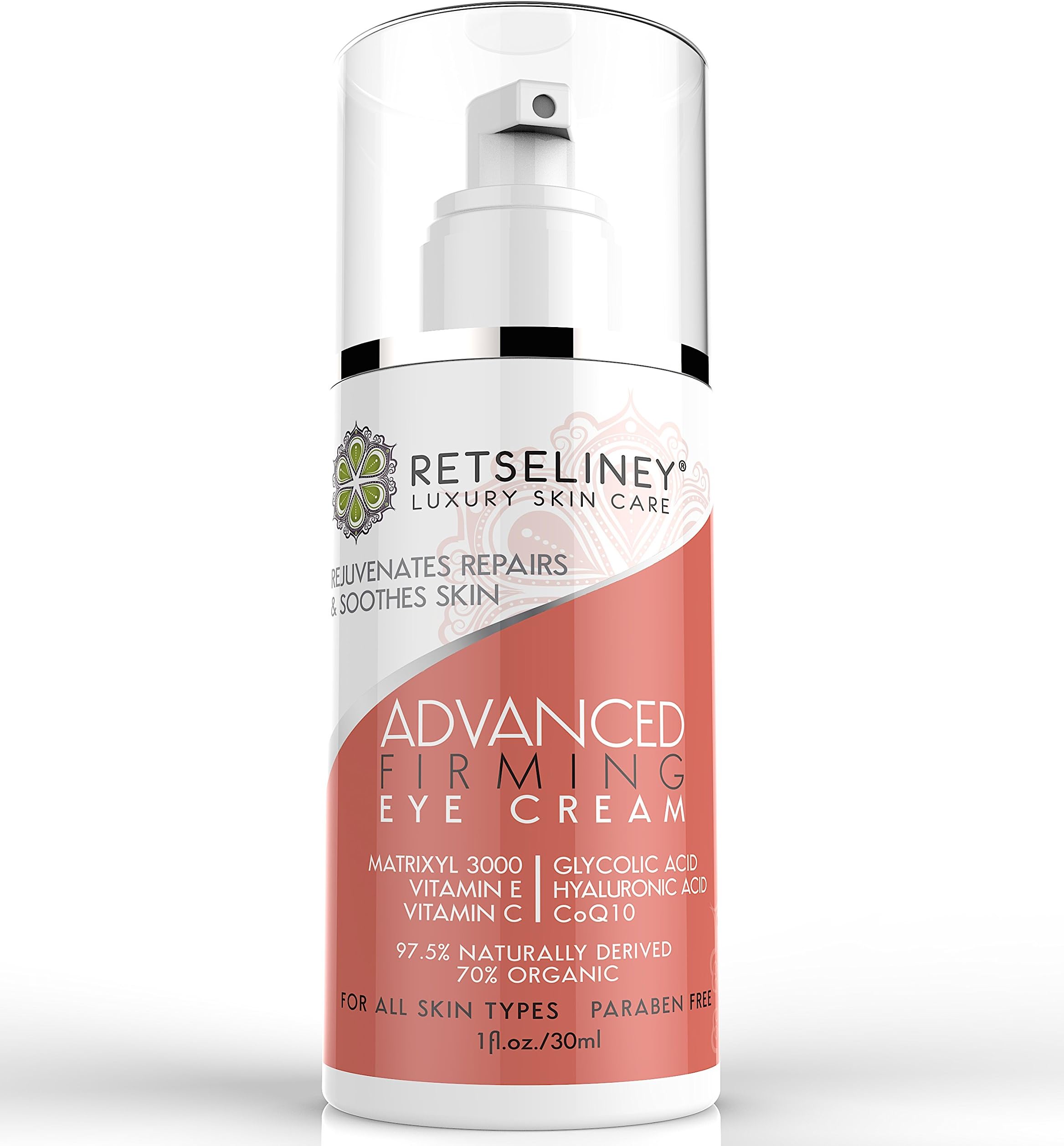 Retseliney Eye Firming Cream for Dark Circles, Puffiness, Wrinkles & Bags, Organic & Natural, Best Anti Aging Eye Tightening Lotion for Crow's Feet and Fine Lines Twice the Size