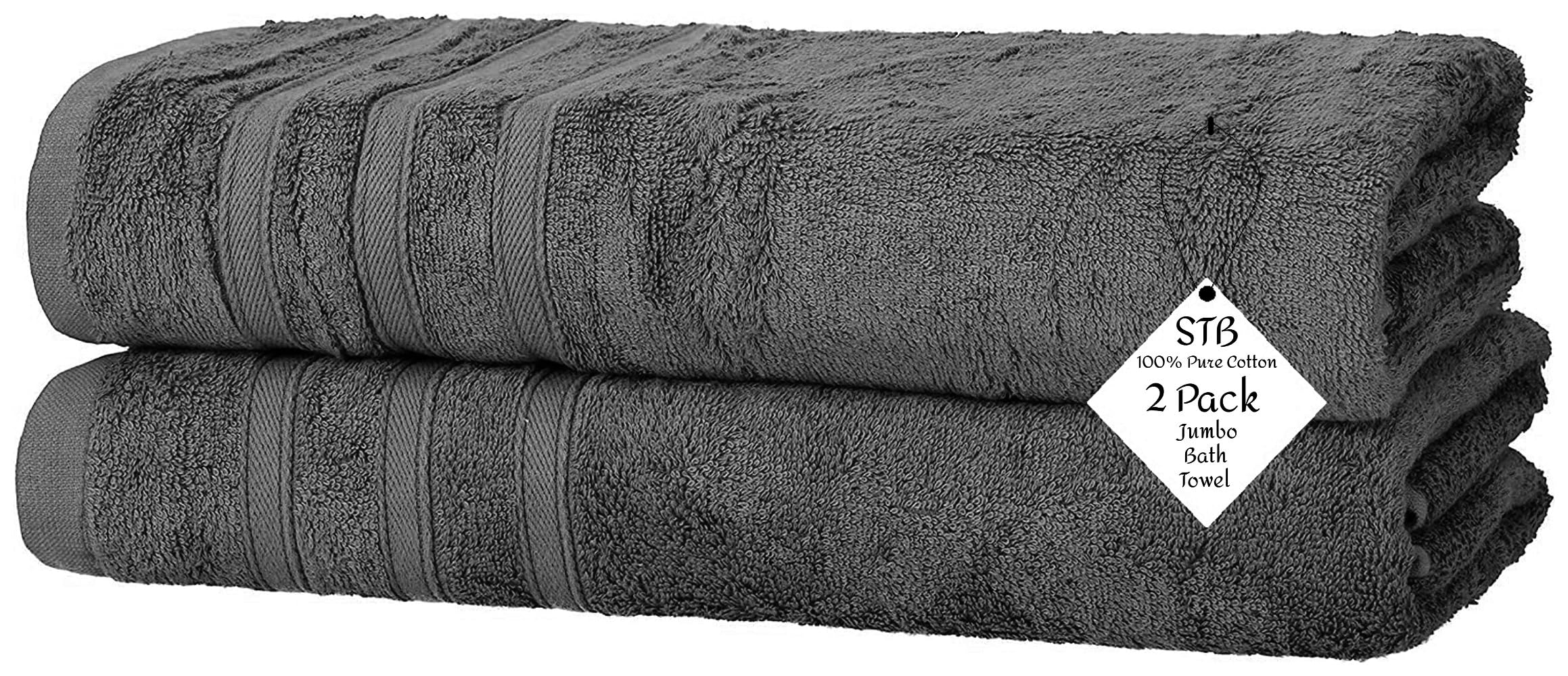 S & B Pack of 2 Jumbo Bath Towels Sheets 100% Pure Cotton Quick Dry Gym, Spa, Hotel Quality 500-GSM Large Size Bathroom Towels 75 x 150 cm (Charcoal Grey)