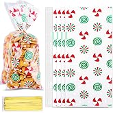 Christmas Cellophane Treat Bags, Christmas Candy Bags, Xmas Snowflake Treat Bag,Clear Plastic Cello Cookie Snack Goodie Gift Bag Packing Bags with Twist Ties for Winter Holiday Xmas Party Supplies, 50 PCS