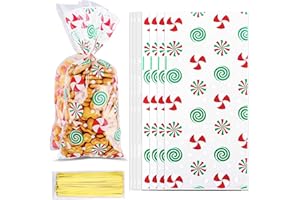 LXZYU Christmas Cellophane Treat Bags, Christmas Candy Bags, Xmas Snowflake Treat Bag,Clear Plastic Cello Cookie Snack Goodie Gift Bag Packing Bags with Twist Ties for Winter Holiday Xmas Party Supplies, 50 PCS