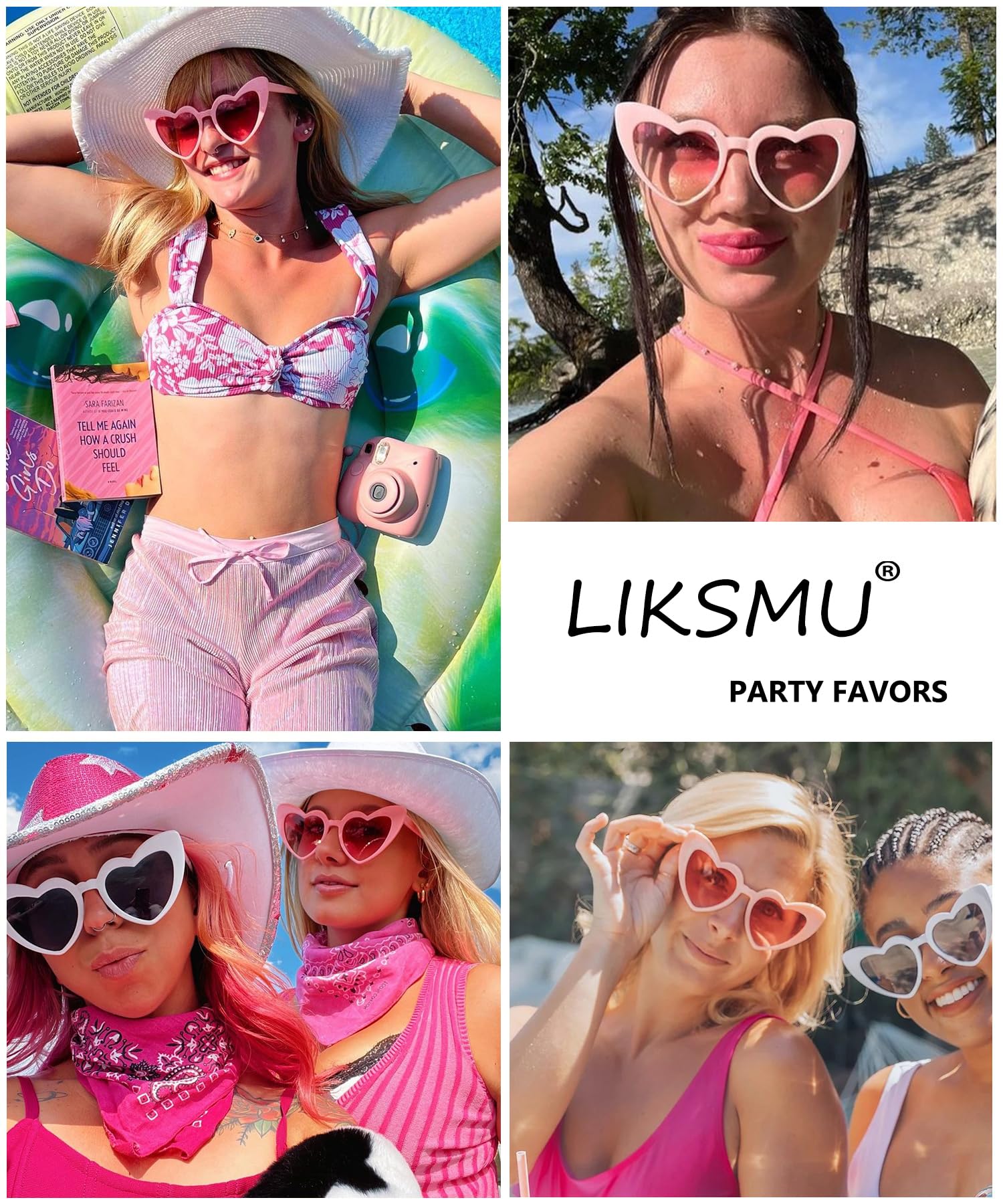 LIKSMU Heart Sunglasses for Women Trendy Cat Eye Love Shaped Sunglasses Vintage Lovely Retro Cute Sun Glasses