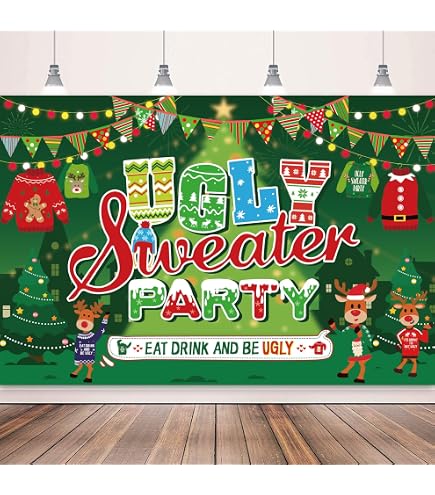 Hässlicher-Pullover-Party-Hintergrund 2,4x1,8 M – Vinyl-Fotohintergrund Für Weihnachtsfeiern & Fotos