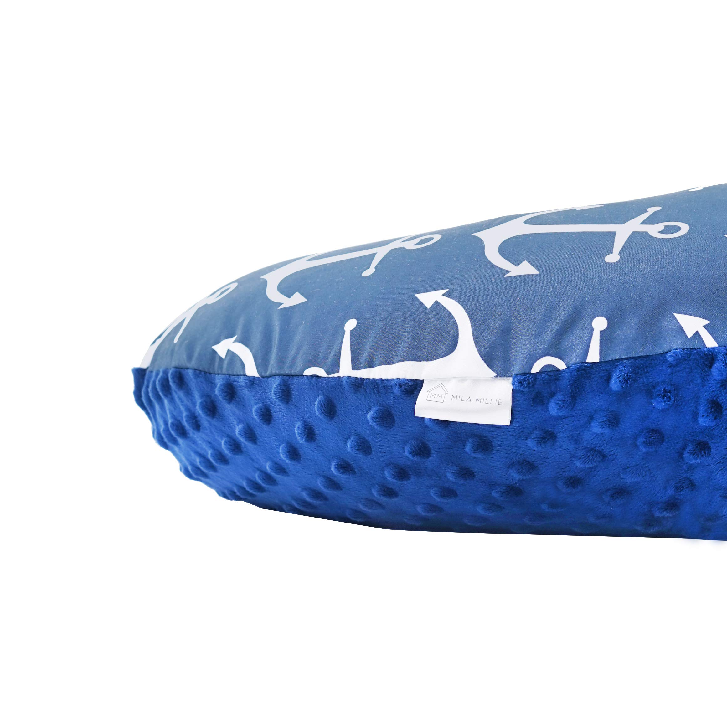 Mila Millie Water Resistant Nursing Pillow Cover | Premium Quality Soft Wipeable Fabric | Navy Blue Anchor Pattern | Minky Slipcover | Best for Breastfeeding Moms | Baby Boy Girl | Hypoallergenic