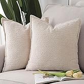 MADIZZ Pack of 2 Chenille Velvet Throw Pillow Covers 18x18 Inch Light Beige Soft Neutral Decorative Throw Pillows Accent Boho Cushion Covers for Couch Sofa Modern Farmhouse Home Decor