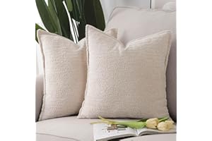 MADIZZ Pack of 2 Chenille Velvet Throw Pillow Covers 18x18 Inch Light Beige Soft Neutral Decorative Throw Pillows Accent Boho