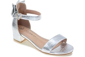 Vonair Girls Sandals Low Heels Ankle Strap Cute Heart Bow Design Flower Girls Wedding Party Dress Shoes for Little Big Kid