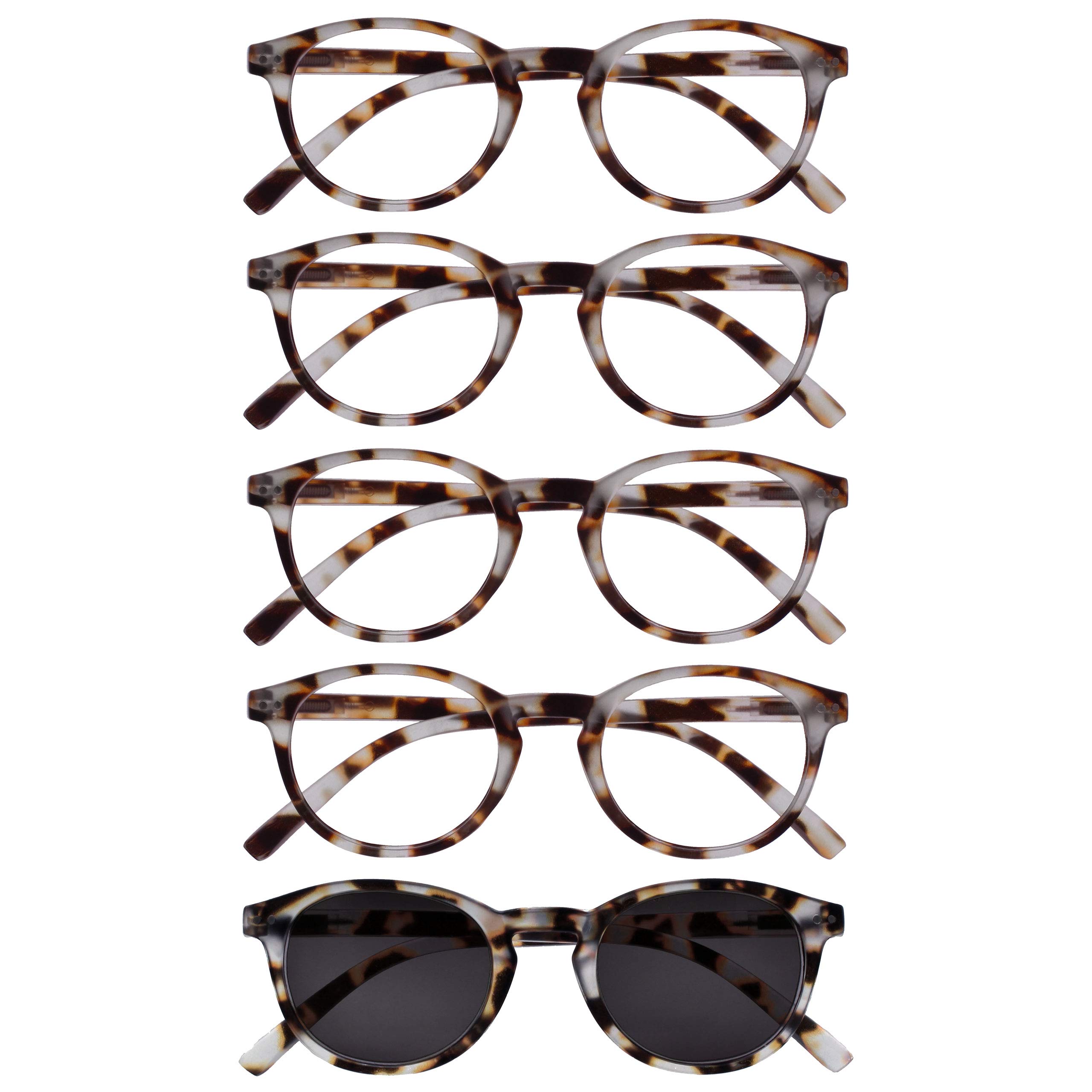 OPULIZE Zen 5 Pack Reading Glasses With Reading Sunglasses Light Brown Tortoiseshelll Small Mens Womens RRRRS24-1T +2.50 — image 1
