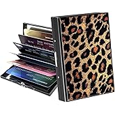 ACWDMKH Metal Wallet,Credit Card Holder for Women Men,RFID Blocking Card Holder Mini Slim Aluminum Wallet ID Case Hard Case Business Card Holder Case,Brown Leopard Print