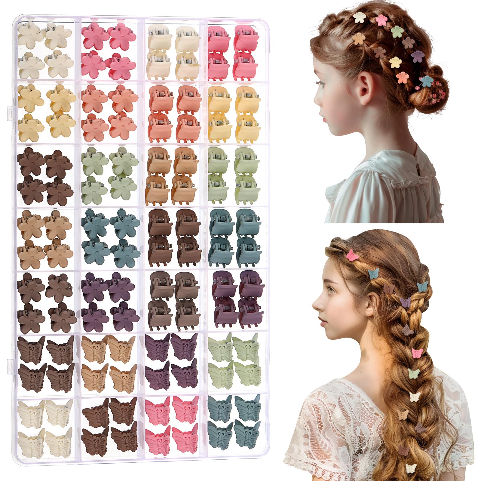 Photo 1 of 112 Pcs Baby Hair Clips - 3 Styles Mini Flower Butterfly Hair Clips Small Claw Clips for Girls Toddler Hair Accessories with Organizer Box