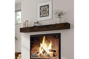 MARSMILES Fireplace Mantel | 60" W Wood Floating Shelves | Handcrafted Hollow Distressed Beam | Wall Mounted Wooden Display Shelfing | with Invisible Heavy Duty Hanging Wood Bracket | 60W x 6H x 8D, Espresso