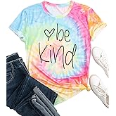 MAIHUN Be Kind Shirt for Women Tie Dye Rainbow T Shirt Inspirational Teacher Tees Tops Blessed Short Sleeve