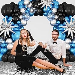 Blue Silver Black Balloon Arch Kit,Balloon Garland