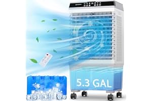 SUNGDOGIN Swamp Cooler Air Conditioner,1800CFM Portable Evaporative Air Cooler,Cooling Fan for Room Garage Patio,5.3 Gal Water Tank,3 Speeds,4 Ice Boxes,12H Timer,Remote,32inch