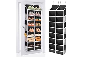ULG Over The Door Shoe Organizer with 16 Large Pockets, Hanging Shoe Rack for Closet Door, Space Saving Shoe Storage for Boots, Heels & Sneakers, Black